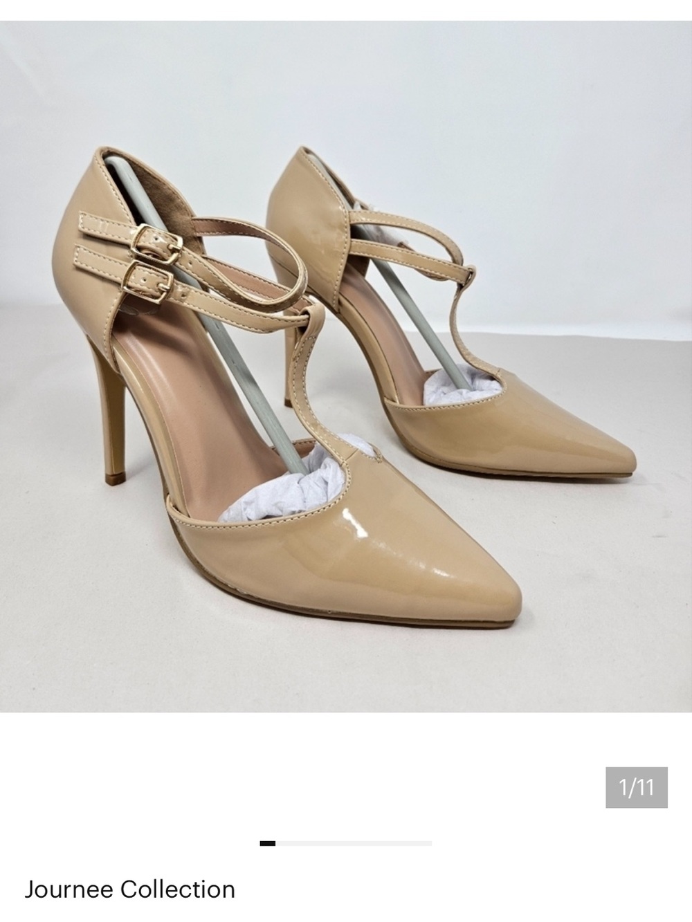 Journee Stiletto Womens Sz 8 Nude Faux Patent Leather Adjustable Strap
